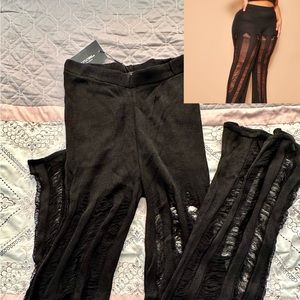 Plus Black Distressed Knitted Straight Leg Pants